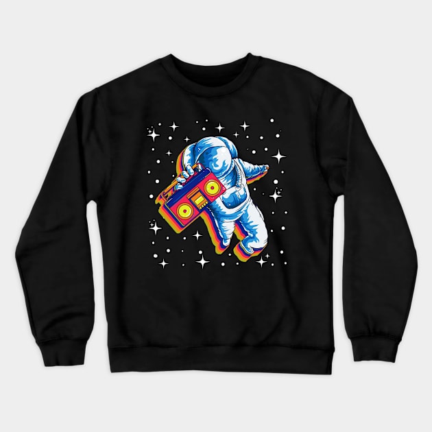 Space Astronaut Boom Box Radio Retro Crewneck Sweatshirt by E